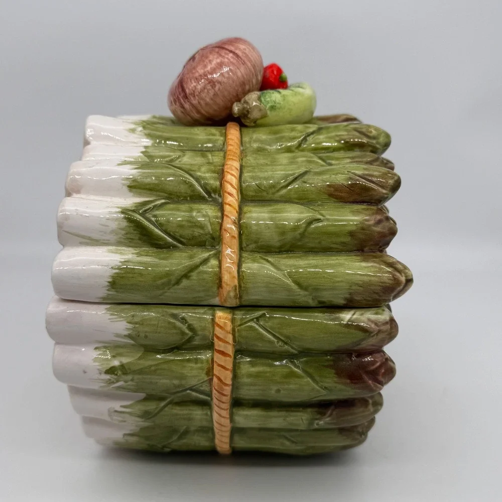 Vintage Majolica‎ Asparagus Tureen: Trompe l'oeil Kitchen Decor Ceramic Japan
